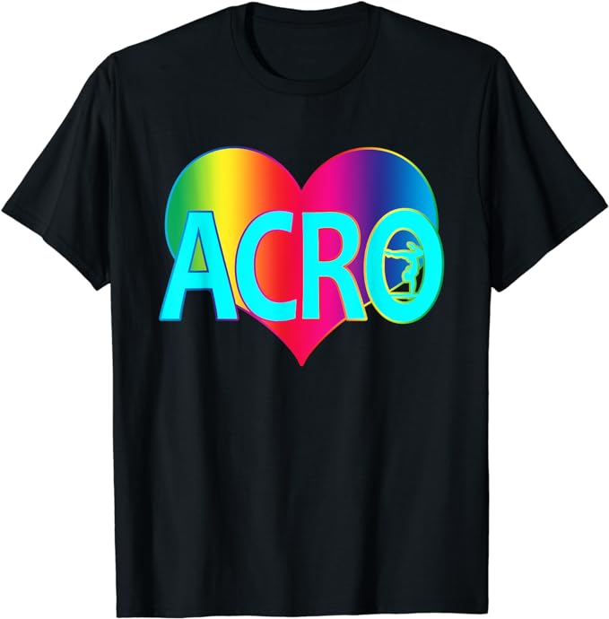 T-shirt with rainbow heart with the word ACRO on it