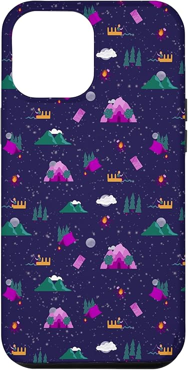 Camping pattern on a dark blue background on a phone case