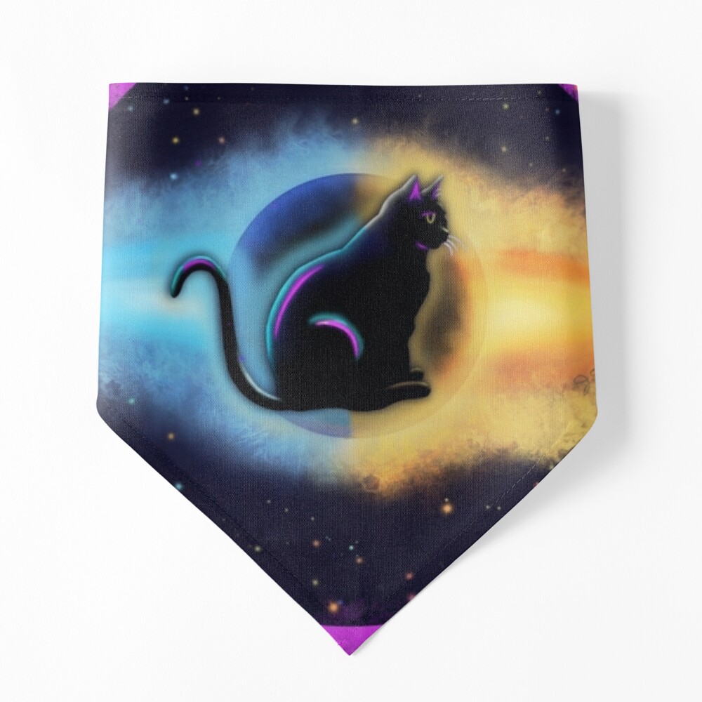 pet bandana with an illustration of a black cat in space